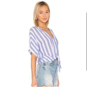 Rails Thea Linen Button Down Top in Pacifica Stripe Size Medium Blue White